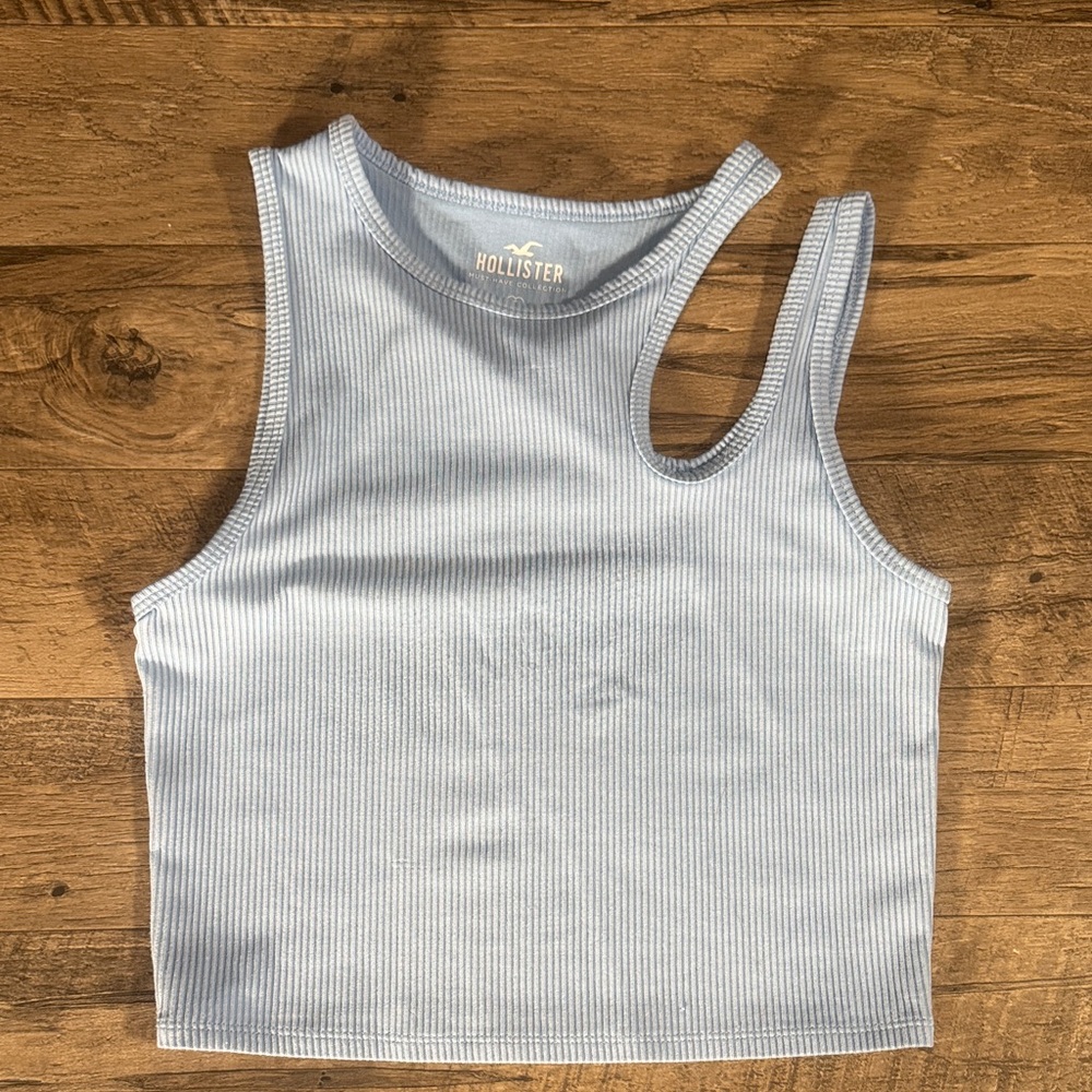 Hollister Sky Blue Ribbed Crop Top With Cut-Out Shoulder Strap - Size S